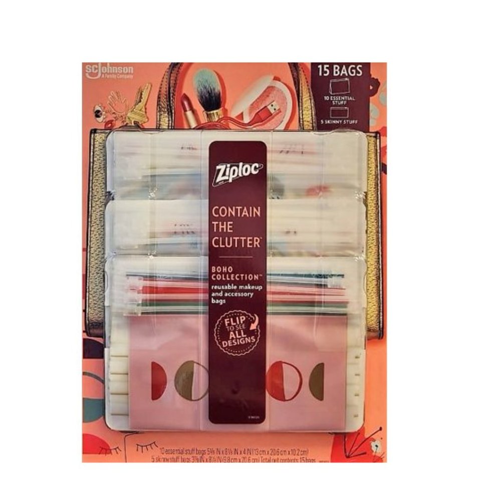 Ziploc Boho Collection Contain The Clutter 15 Reusable Makeup and Accessory Bags